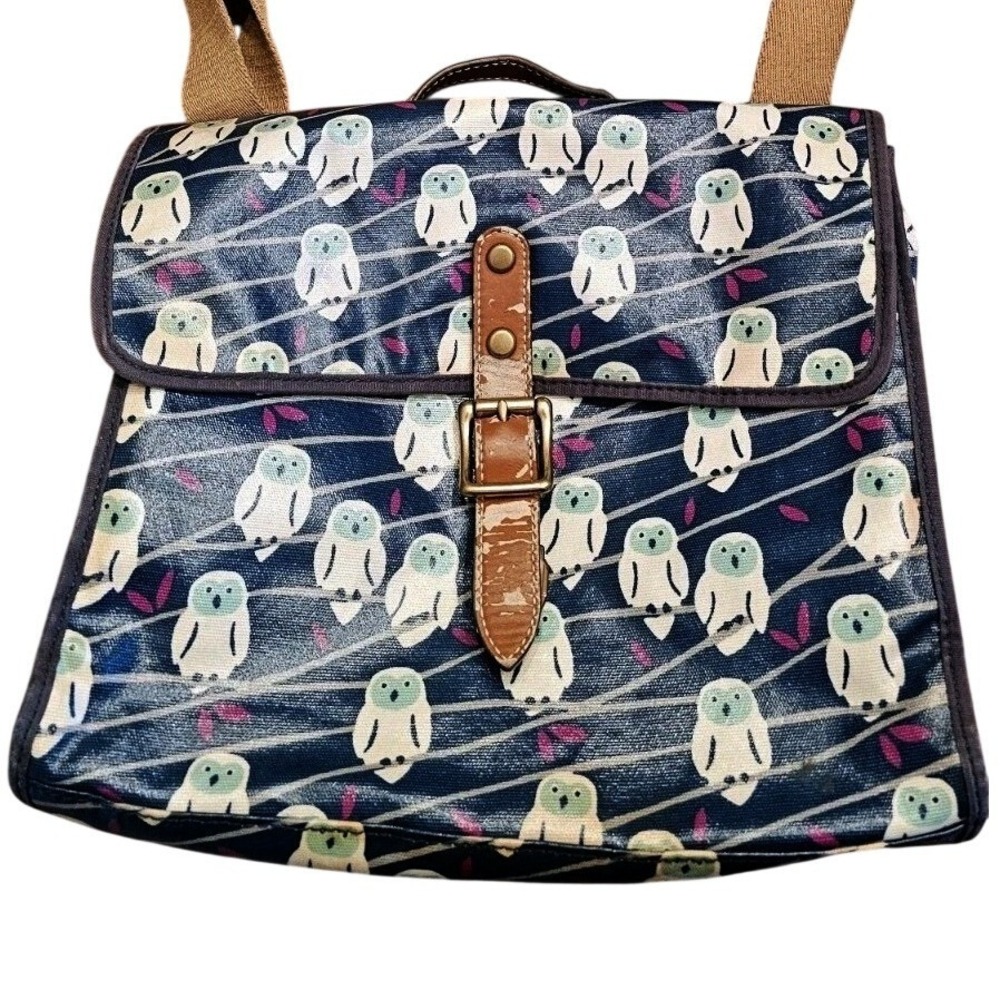 FOSSIL Owl Print Coated Canvas Y2k Blue Pink‎